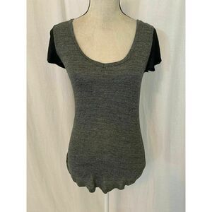 Zara Womens dark Gray Black Short Sleeve V Neck Top t shirt Small